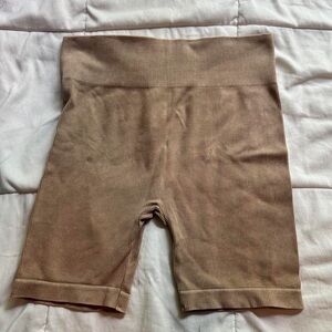 Tan Ribbed Biker Shorts